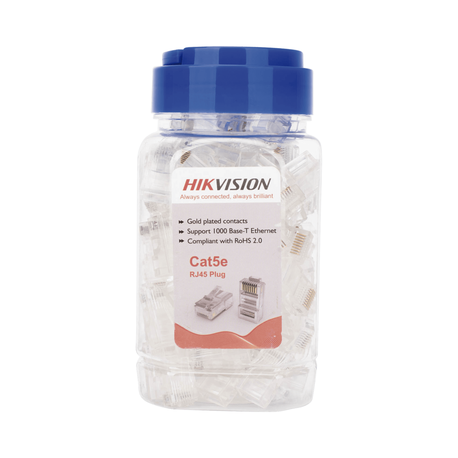 Bote con 100 Piezas de Plug Modular RJ45 / Cat 5e / Chapado en Oro a 30 Micras / Sin Blindaje / Facil Instalación / Uso Interior / Soporta Norma TIA-568B / Cumple con RoHS 2.0