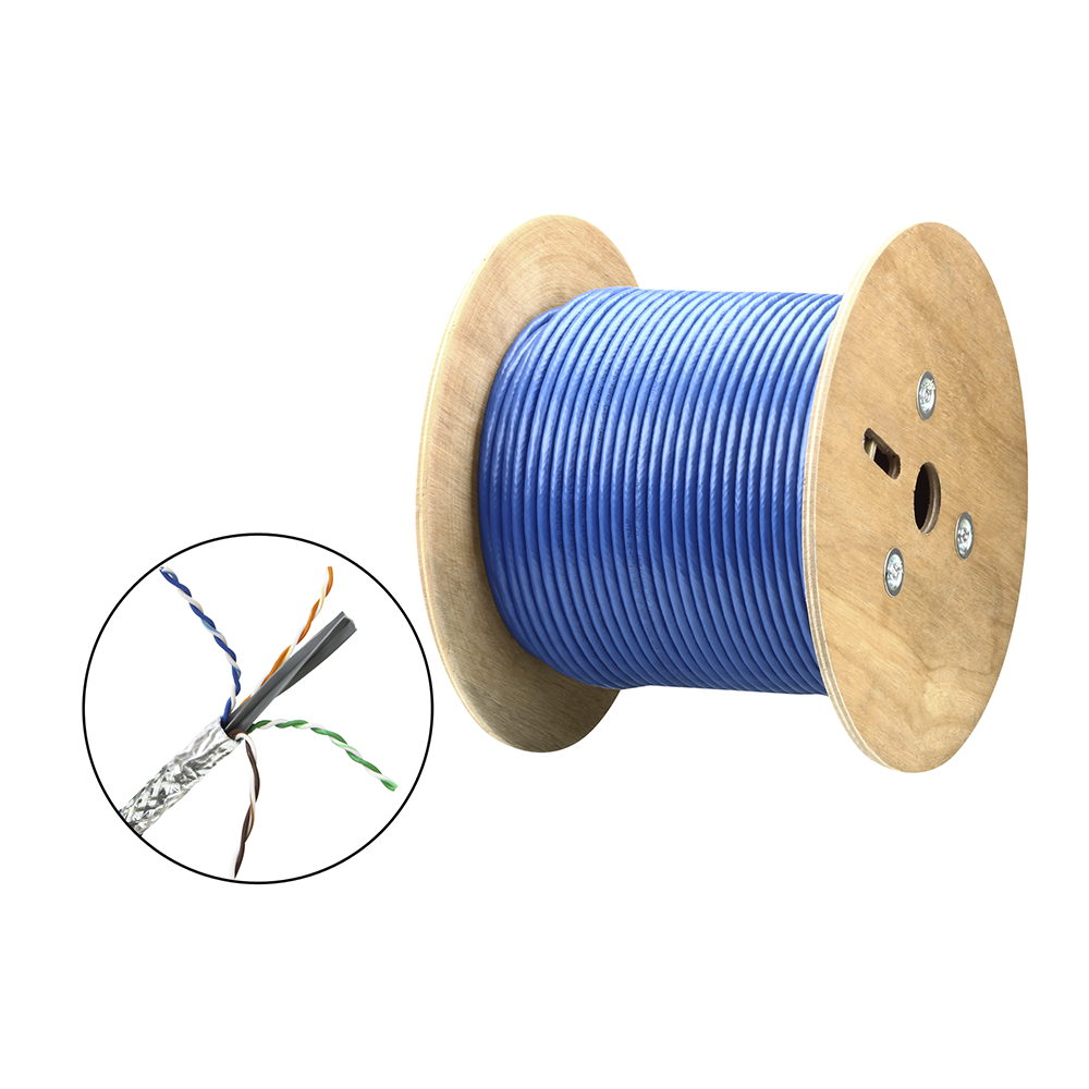 Cable SF/UTP | 4 pares 23 AWG | Cumple con los requisitos de la HDBaseT Alliance | Protección EMI | Transmisión de datos 4K | Color Azul | 305m