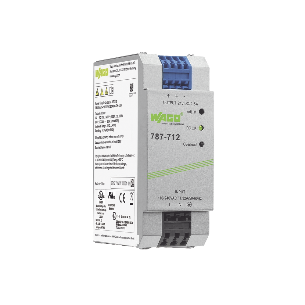 Fuente de Alimentación / ECO / Monofásico / 24V DC / 2.5A / 60W / SELV-PELV / CAGE CLAMP® / Carril DIN