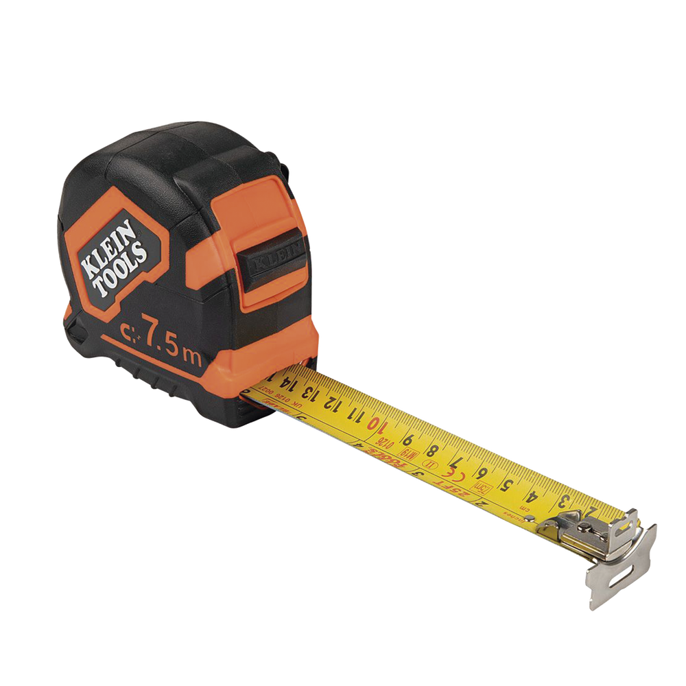 Flexómetro (Cinta de Medir) de 7.5 m con Gancho doble Magnético. Graduada por Ambos Lados y Freno de Alta Velocidad. De Uso Rudo