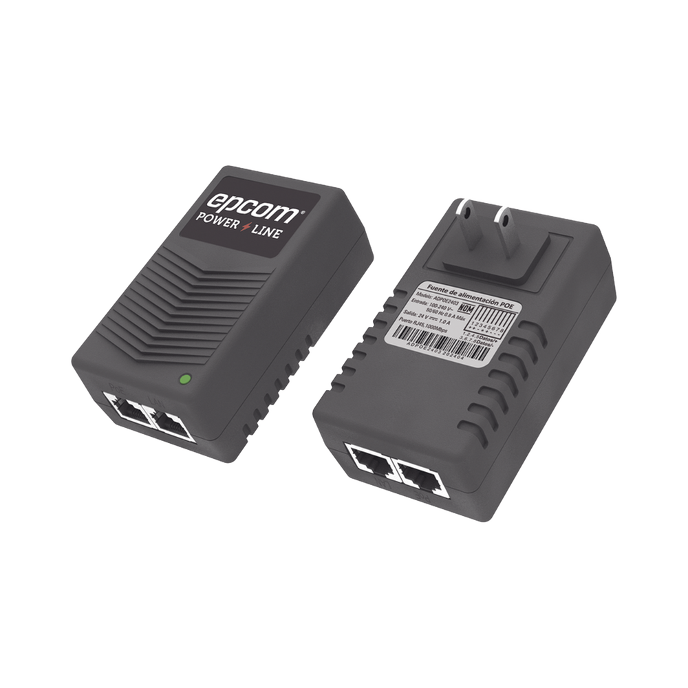 Adaptador de pared / Inyector PoE / 24 Vcc / 1 A / Controlado por chip IC / Protección contra OV, OC, SC, UV/  Fácil de instalar