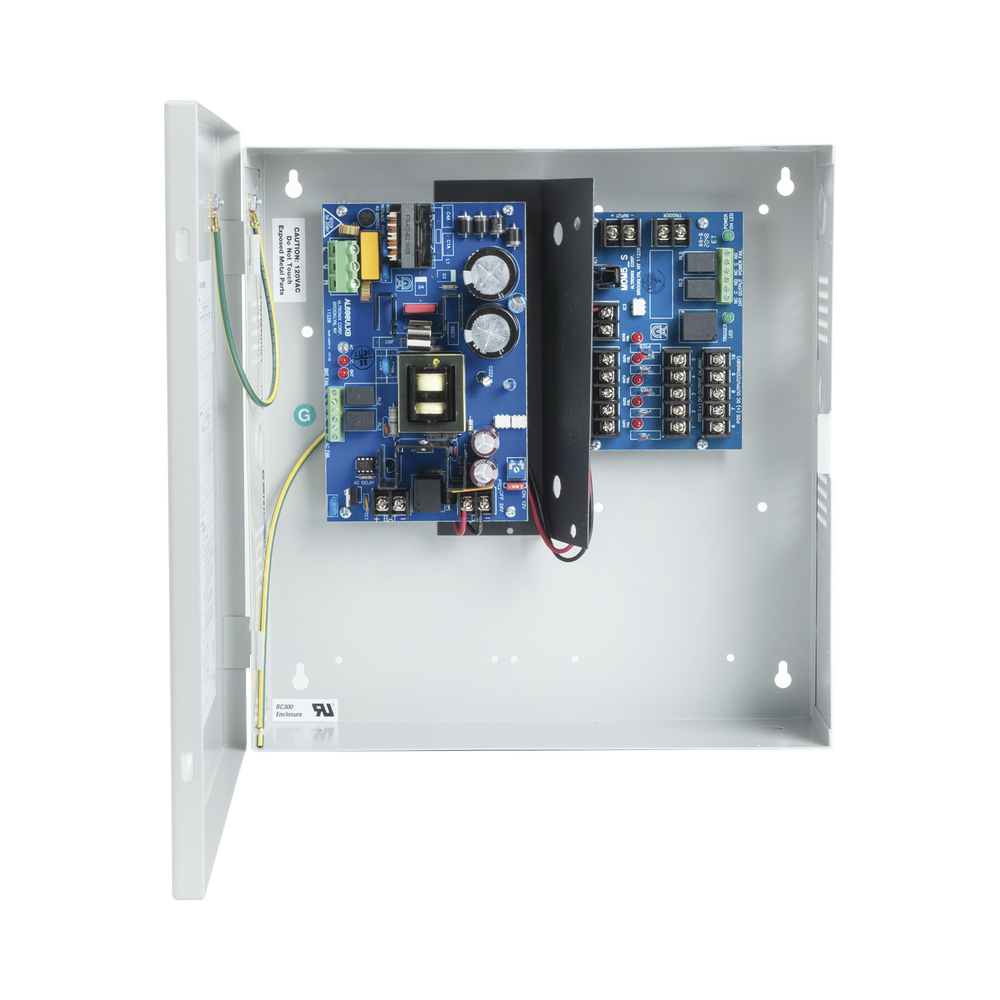 12 o 24 Vcc @ 6 A / fuente tipo control / 1 entrada / 5 salidas / aplicaciones en control de acceso, cctv, incendio , capacidad de baterías / Se requiere baterías.