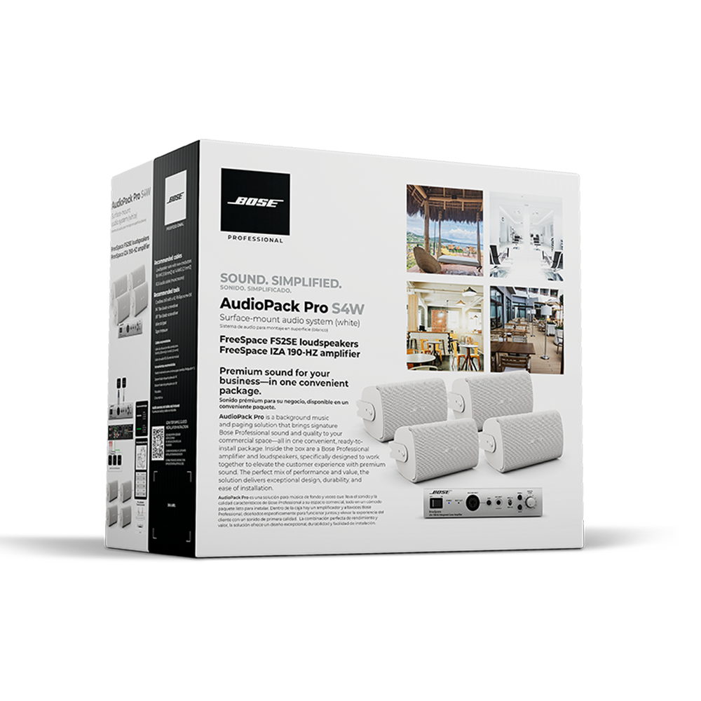 Kit All-in-One para audio Comercial | Incluye Amplificador y 4 Altavoces de Pared Freespace