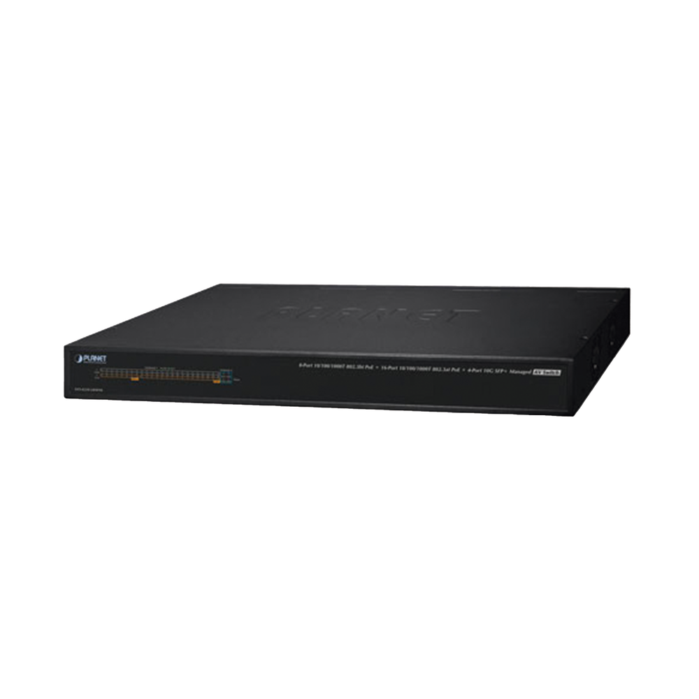 Switch AV Profesional para Integraciones Audiovisuales, , 8 Puertos PoE Gigabit 802.3bt, 16 Puertos PoE Gigabit 802.3at, 4 Puertos SFP 10 G, Hasta 450 W de Potencia