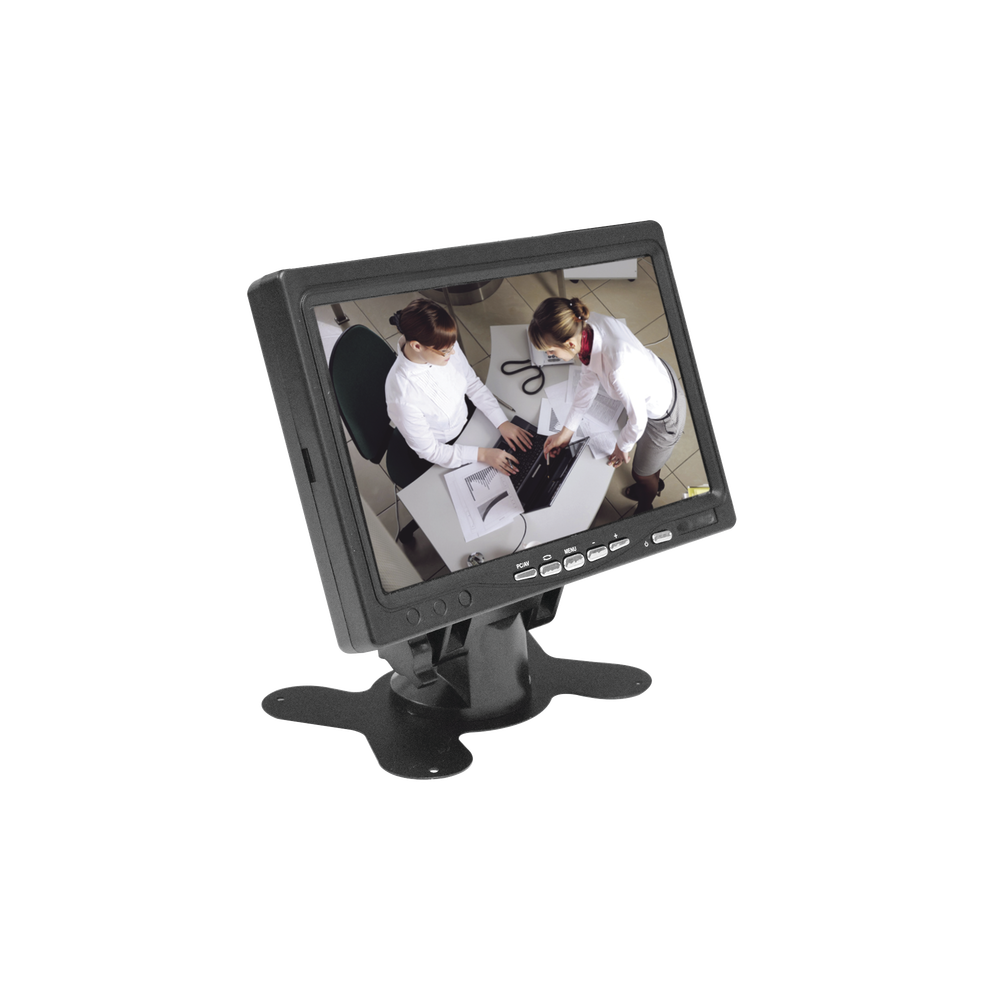 Monitor 7" TFT-LCD ideal para colocar en vehículos o DVR/NVR.  Entradas de video HDMI, VGA y RCA (CVBS)