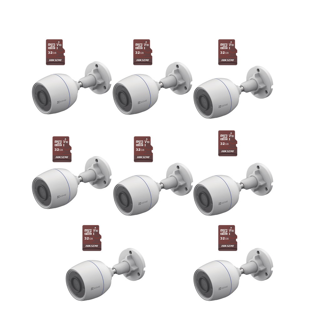 Kit de Camaras WiFi, Incluye 8 Piezas CS-H3C y 8 Piezas HS-TF-E1/32G /  DetecciÃ³n de Movimiento