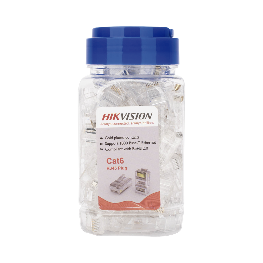 Bote con 100 Piezas de Plug Modular RJ45 / Cat 6 / Chapado en Oro a 30 Micras / Sin Blindaje / Facil Instalación / Uso Interior / Soporta Norma TIA-568B / Cumple con RoHS 2.0