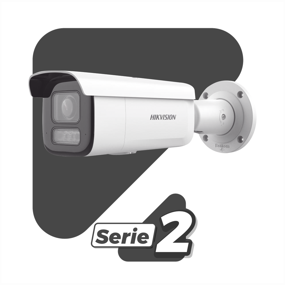 [Dual Light + 2 Micrófonos Integrados] Bala IP 2 Megapixel / Lente Mot. 2.8 a 12 mm / 60 mts Luz Blanca + 60 mts IR / ACUSENSE / Exterior IP67 / IK10 / WDR 120 dB / PoE+  / Alarmas I/O / Micro SD / Metal / IK10 / ACUSEARCH