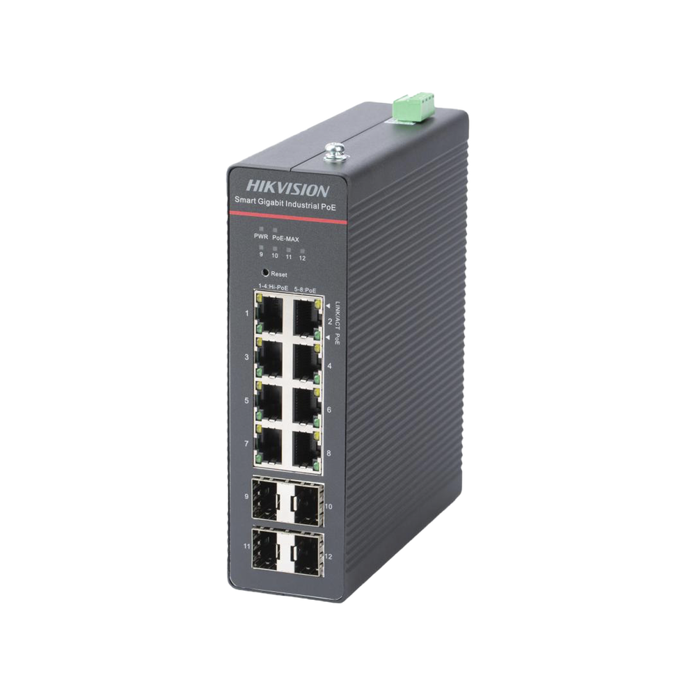 Switch Gigabit PoE+ / Industrial / Administrable / 4 Puertos Gigabit PoE+ (90 W) + 4 Puertos Gigabit PoE+(30 W) / 4 Puertos Gigabit SFP / 300 W Total / 48 a 57 VCD / Ideal para Proyectos / 300 Metros de Distancia