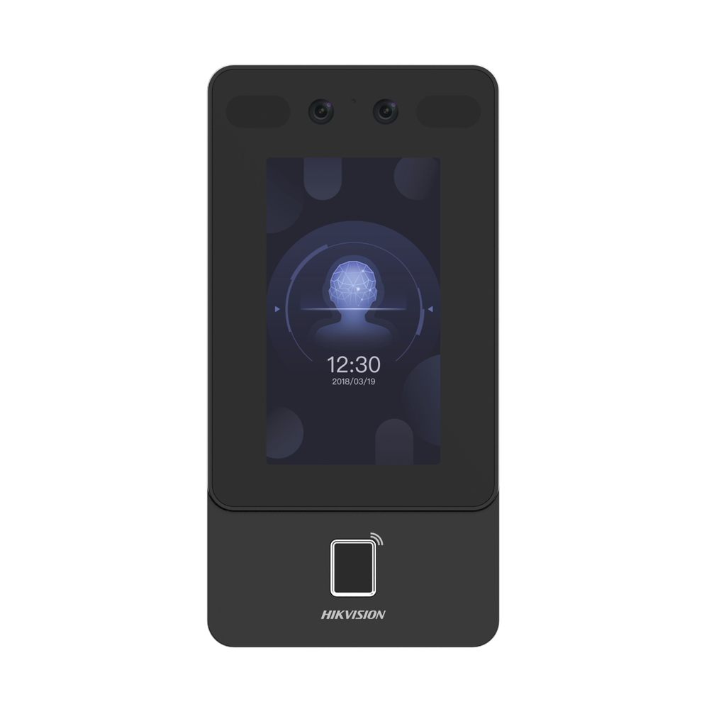 Terminal Min Moe PoE & WiFi de Reconocimiento Facial y Huella con Lector PROX EM / Exterior IP65  / Hasta 1.5 mts en Lectura de Rostro / Soporta P2P / 1,500 Rostros / 3,000 Huellas / Salida 12 Vcd para Chapa / PoE / SIP Estandar / HIK-IA