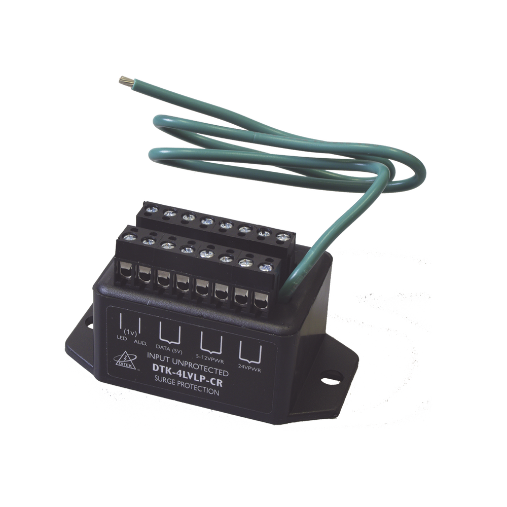 Protector para lazo de 4 pares, para aplicaciones de lectores con formato wiegand : 2 de alimentación de 12 / 24 Vcc, 1 de datos 5 Vcc, 1 señal de 1 Vcc.