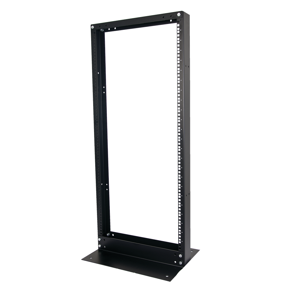 Rack de 2 Postes, Estándar 19", 24 Unidades, Fabricado en Acero, Base "L" para Anclar a Piso.