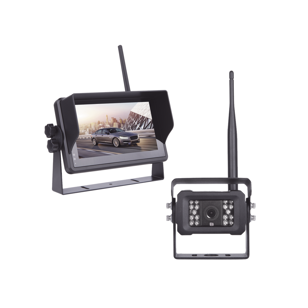 Sistema Profesional InalÃ¡mbrico de CÃ¡mara de Reversa Infrarroja y Monitor Touch de 7" para VehÃ­culos de Trabajo y Montacargas