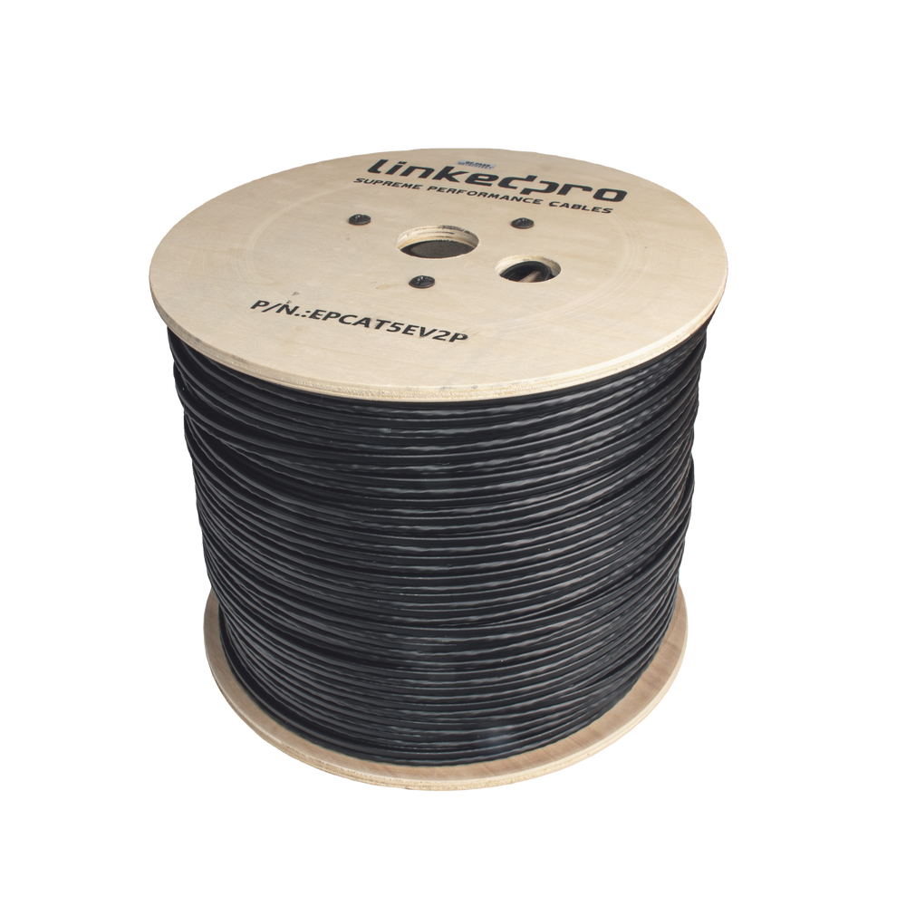 Bobina de Cable Siamés Cat5E CCA + 2 Cables Gruesos (16 AWG) para Alimentar Cámaras Más Lejos / 305m / Instalación en Exterior / Uso Industrial para Climas Extremos