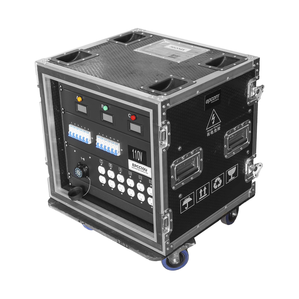 Centro de carga movil para instalaciones temporales con conexión TIPO socapex a 110v Y 220V | RACK 10U