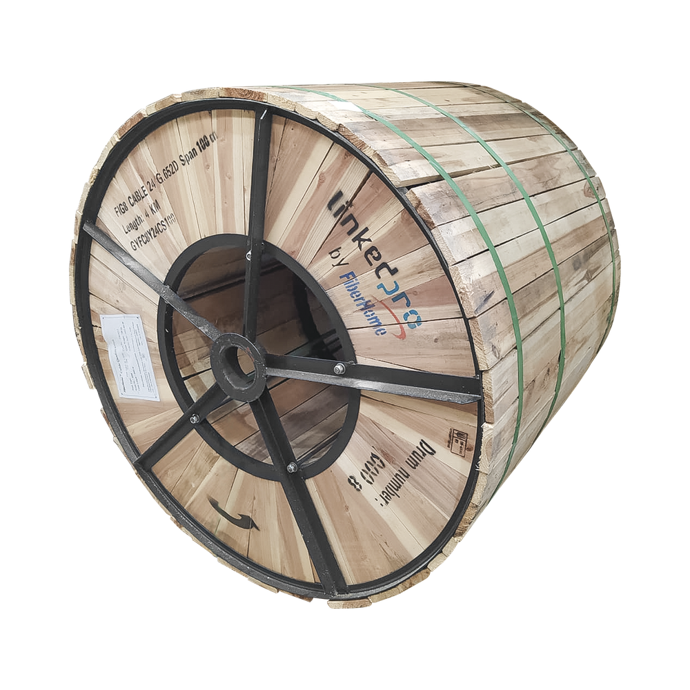 Carrete de 4 km de Fibra Óptica Aérea Figura 8 G.652D, Monomodo de 24 Hilos, Exterior, Span 100, Loose Tube