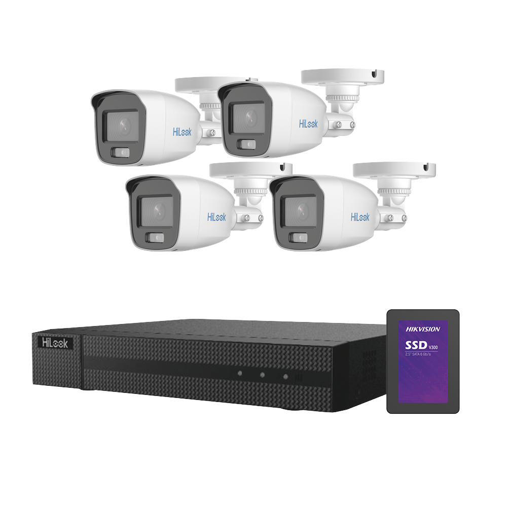 Kit TurboHD 1080p + SSD 500 GB / DVR 4 Canales / 4 CÃ¡maras Bala ColorVu con MicrÃ³fono Integrado / Fuente de Poder / Accesorios de InstalaciÃ³n