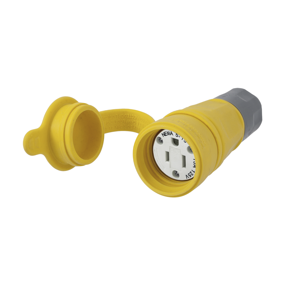 Conector Hermético / 15 A 125 V CA / 2 Polos 3 Hilos/ NEMA 5-15 R/ Color Amarillo.