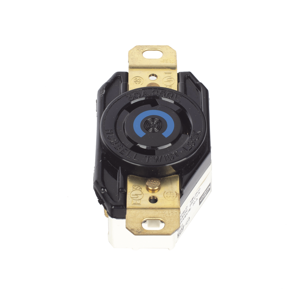 Receptáculo de Media Vuelta Industrial 30 A 250 V CA 2 Polos 3 Hilos (Nema L6-30R) Color Negro.