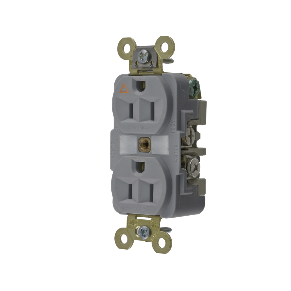 Contacto Dúplex Conexión a Tierra Aislada 15A 125V/ 2 Polos 3 Hilos/ Color Gris/ Nema 5-15R/ Grado Industrial.