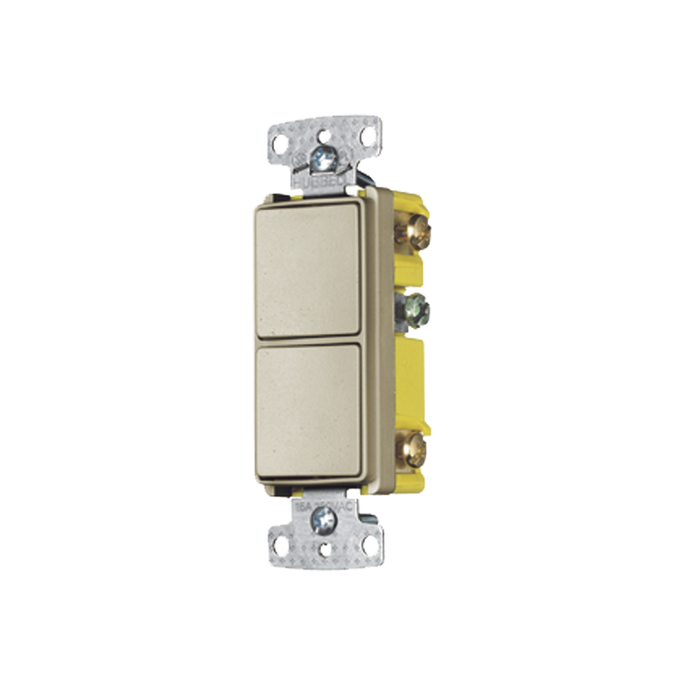 Interruptor Residencial 15 A 120-277 V / 2 Bases Unipolares / Cableado lateral / Color Marfil.