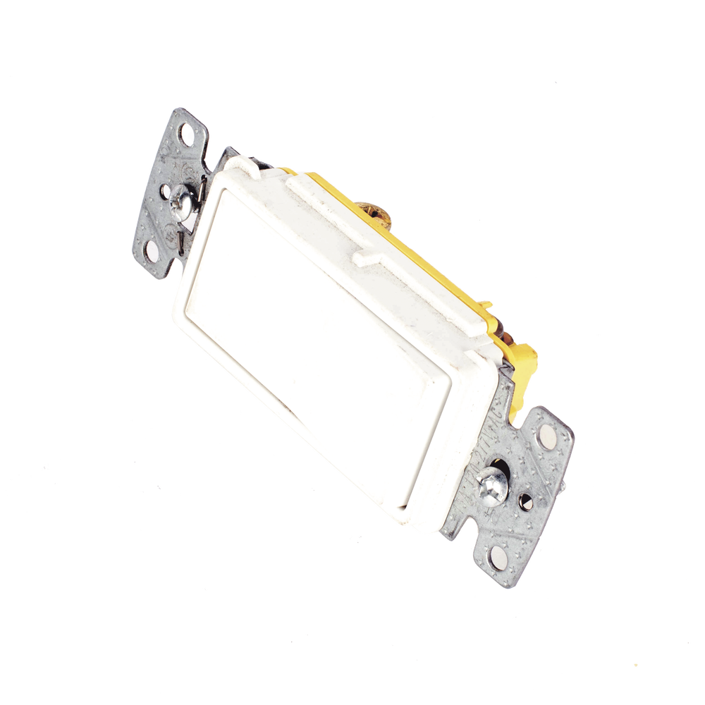 Interruptor Unipolar Residencial 15 A 120-277 V, Cableado Lateral y Trasero, Color Blanco.