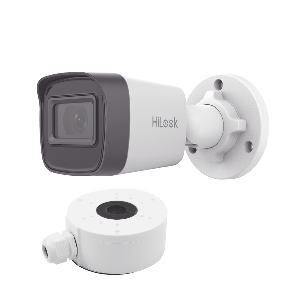 HiLook Series / Bala IP 4 Megapixel / 20 mts IR / Exterior IP67 / PoE / dWDR / Lente 2.8 mm + Caja de conexiÃ³n DS-1280ZJ-XS