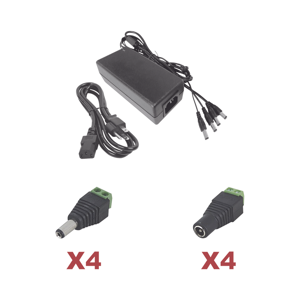 Kit con fuente EPCOM POWER LINE con salida de 12 Vcc a 5 Amper con 4 salidas / Incluye conectores JR52 y JR53