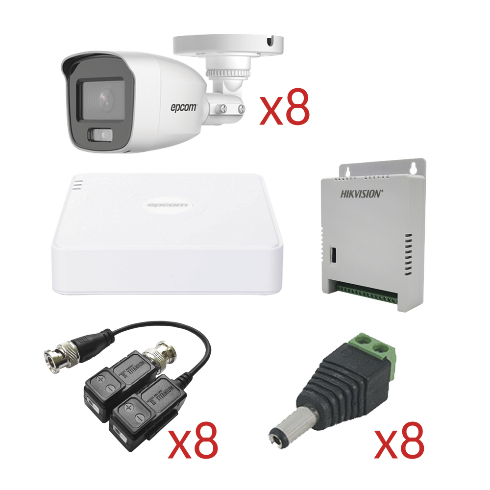 KIT TurboHD con Audio 1080p / DVR 8 Canales 1080p lite / 8 Cámaras Bala (exterior 2.8 mm) / Transceptores / Conectores / Fuente de Poder / AUDIO POR COAXITRON