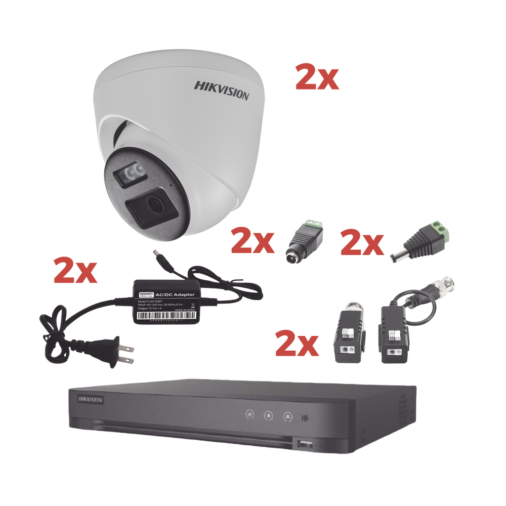 Kit Audio Bidireccional TurboHD 1080p / DVR 4 Canales / 2 Cámaras Eyeball (Exterior) con Bocina y Microfóno Integrado / 2 Fuentes de Poder / Accesorios