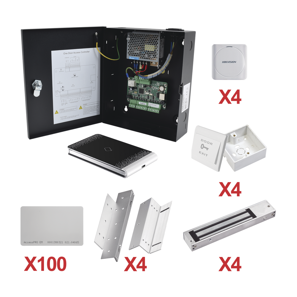 Kit de Control de Acceso con TARJETA para 4 Puertas  / TODO INCLUIDO / Software IVMS4200 incluido