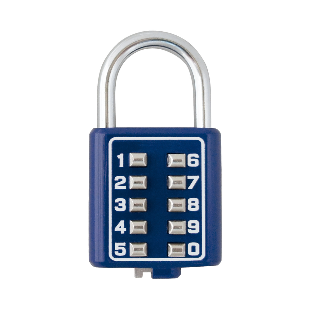 Candado Digital de Combinación M40 / No Requiere Llave / Combinación única integrada por 4 dígitos / Color Azul.