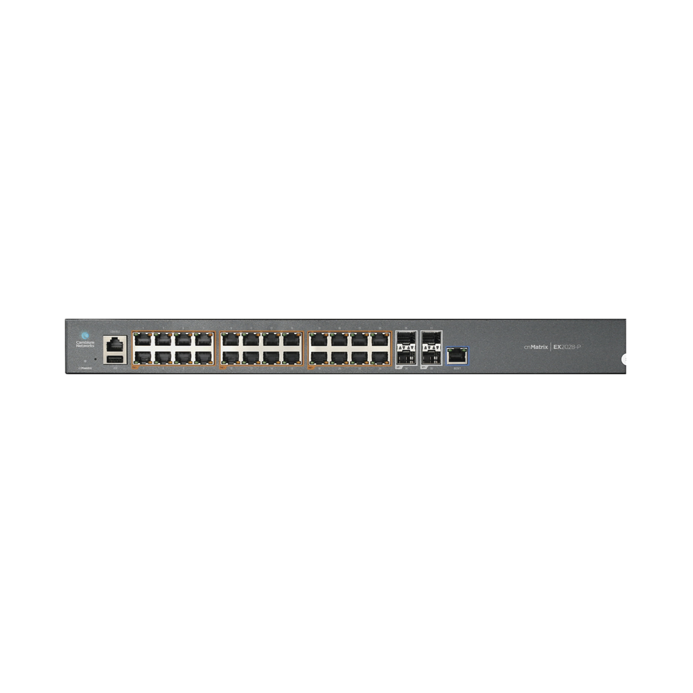 Switch cnMatrix EX2028-P capa 3 de 28 puertos (24 PoE Gigabit 802.3af/at, 4 SFP+) administración desde la Nube (MX-EX2028PxA-U)