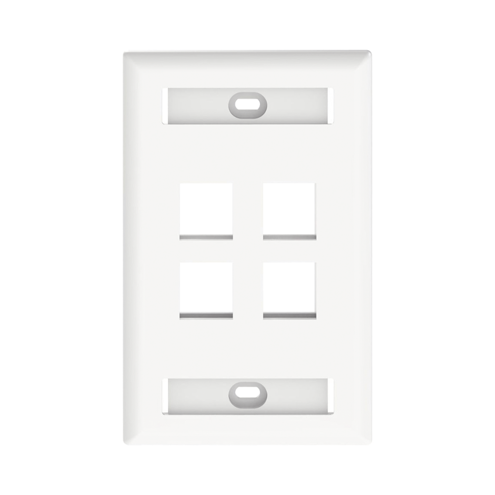 Placa de Pared Vertical, Salida Para 4 Puertos Keystone, Con Espacios Para Etiquetas, Color Blanco