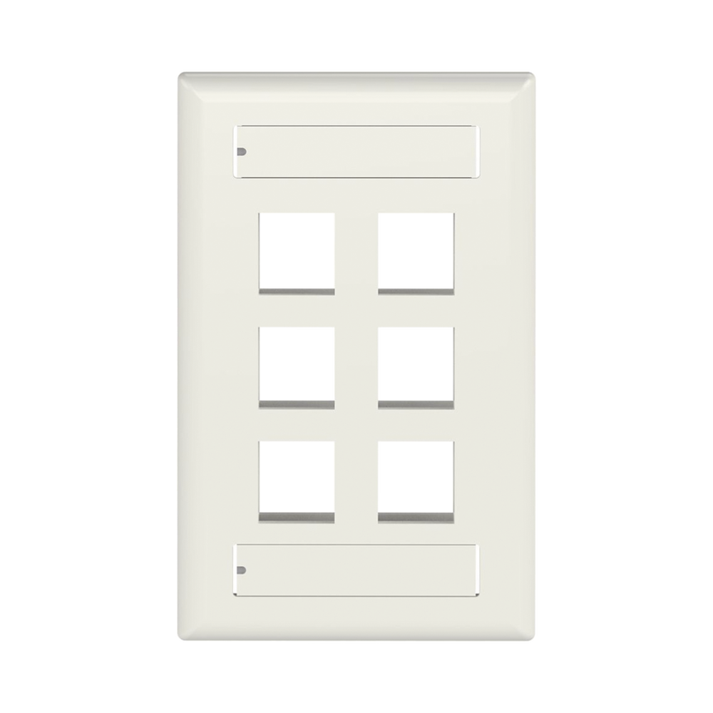 Placa de Pared Vertical, Salida Para 6 Puertos Keystone, Con Espacios Para Etiquetas, Color Blanco Mate