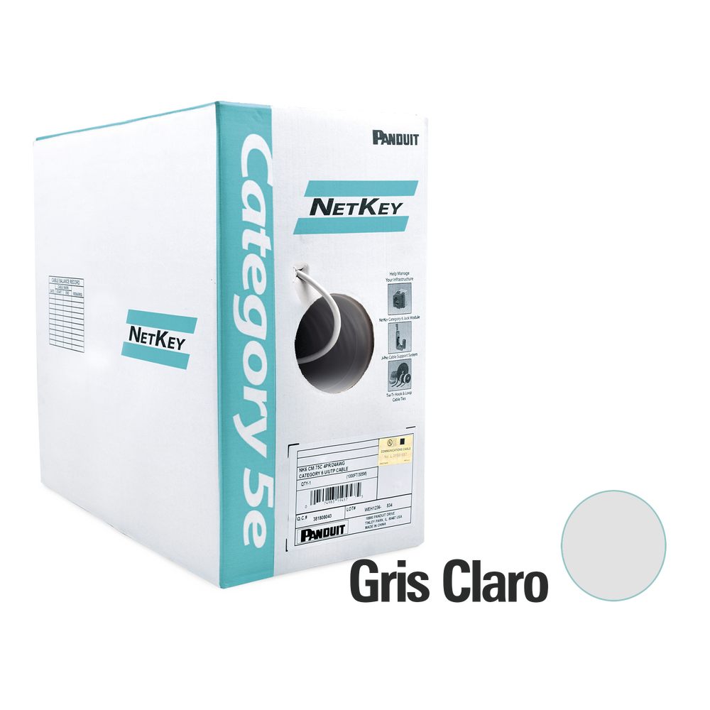 Bobina de Cable UTP 305 m. de Cobre, NetKey, Gris Claro, Categoría 5e (24 AWG), PVC (CM), de 4 pares