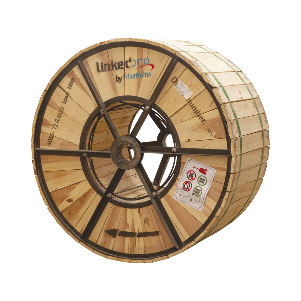 Carrete de 4 km de Fibra Óptica Aérea (ADSS) G.652D, Monomodo de 72 Hilos, Exterior, Span 100, Loose Tube