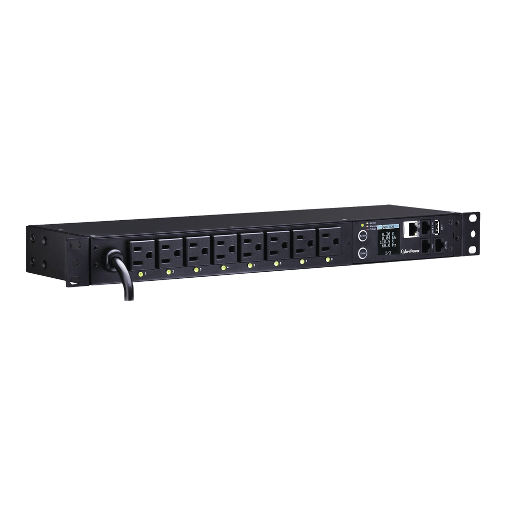 PDU Switchable por Toma, Para Distribución de Energía, Entrada 120 Vca NEMA 5-15P, Con 8 Salidas NEMA 5-15R, Horizontal 19in, 1UR