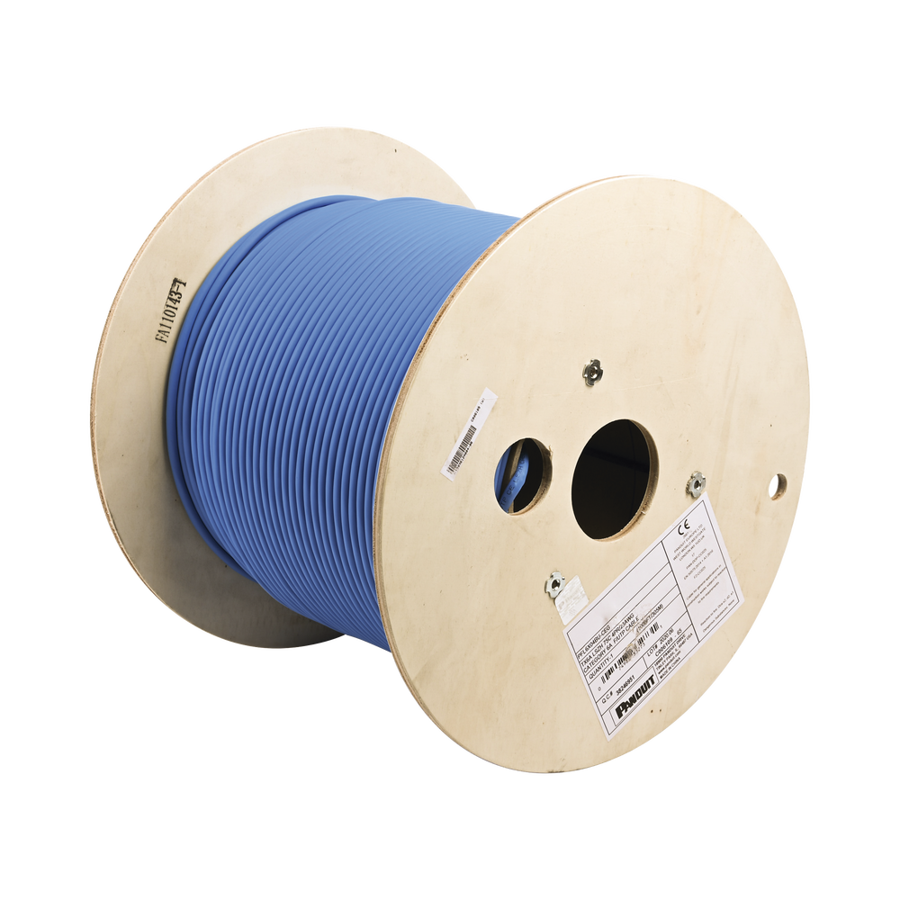 Bobina de Cable Blindado F/UTP de 4 Pares, Cat6A, Soporte de Aplicaciones 10GBase-T, LSZH (Libre de Gases Tóxicos), Color Azul, 305m