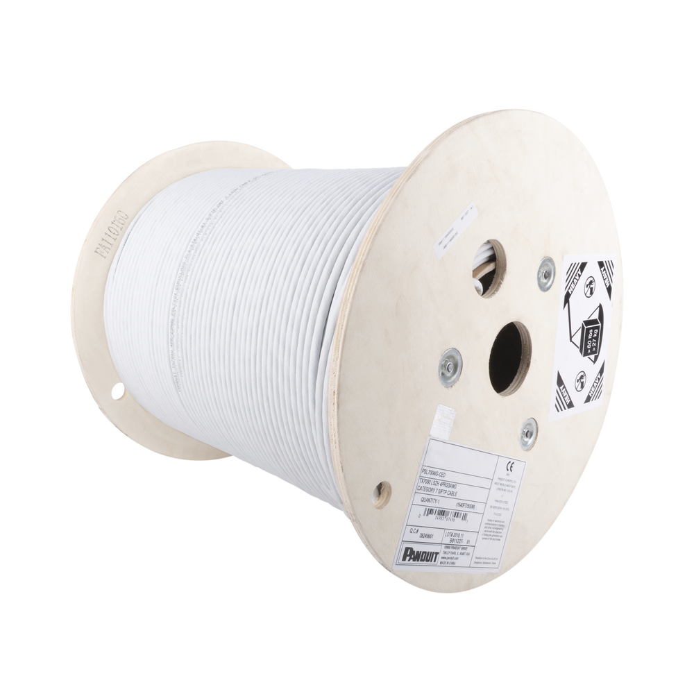 Bobina de Cable Blindado F/UTP de 4 Pares, Cat6A, Soporte de Aplicaciones 10GBase-T, LSZH (Libre de Gases Tóxicos), Color Blanco, 305m