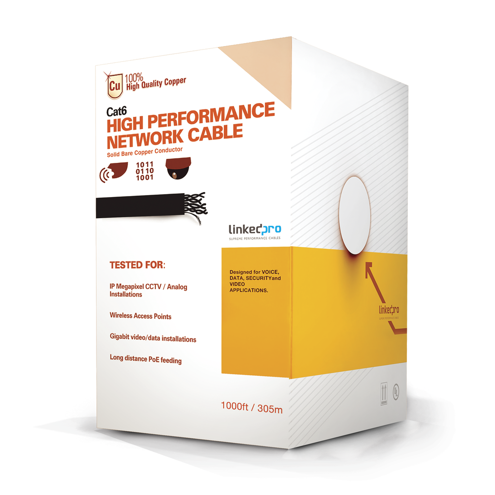 Bobina de Cable de 305 Metros (1000 Pies) Cat6+, CM, Calibre 23 Alto Rendimiento, ETL, UL, Color Azul, Super Flexible, para Aplicaciones de Video Vigilancia, Video HD, y Redes de Datos. Uso Interior.