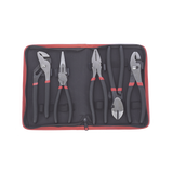 Juego de 5 Pinzas de 8" con Estuche. Incluye: P. Mecánica, P. para Tubo, P. Eléctrica, P. Corte, Nariz Larga.