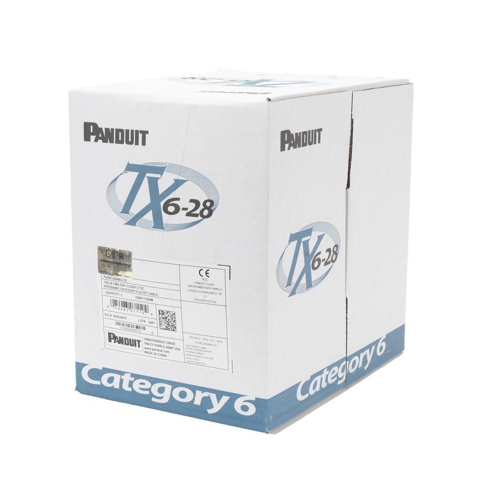 Bobina de Cable UTP 305 m. de Cobre TX6-28®, Azul, Categoría 6, Diámetro Reducido (28 AWG), CM/LSZH, de 4 pares