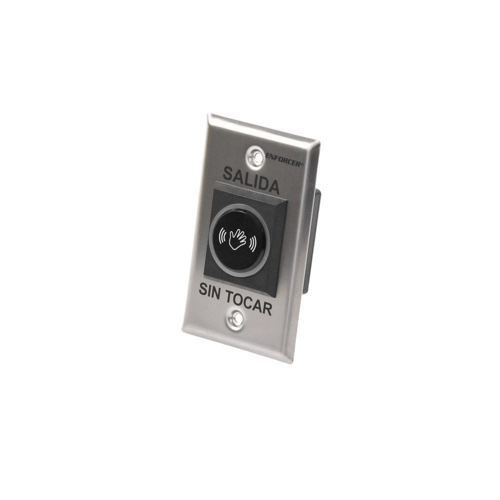 Botón de Salida sin Contacto / Sensor IR / Iluminado / Normalmente Abierto y Cerrado / Distancia Ajustable de Detección /  Rele Ajustable de 0.5 a 30 Segundos / Uso Interior