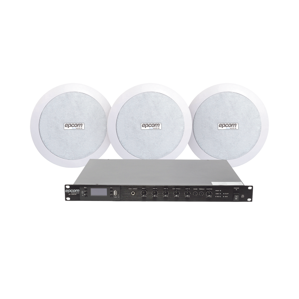 KIT de Amplificador de 120W para Rack SF120DTB | 3 Altavoces de Plafón de 5.5in SF-206P | 3.75 - 30W | Sistema 70/100V