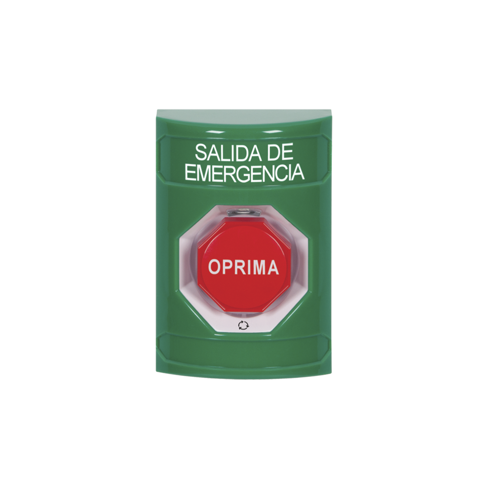 Botón de Salida de Emergencia , Texto en Español,  Acción Mantenida, Girar para Restablecer, LED de iluminación