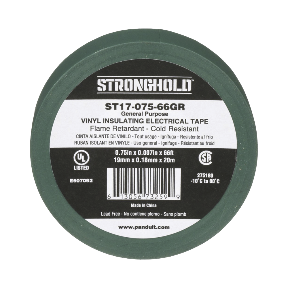 Cinta Eléctrica STRONGHOLD para Aislar, de PVC, Uso General Reparación y Mantenimiento, Grosor de 0.18mm (7 mil), Ancho de 19mm, y 20.12m de Largo, Color Verde