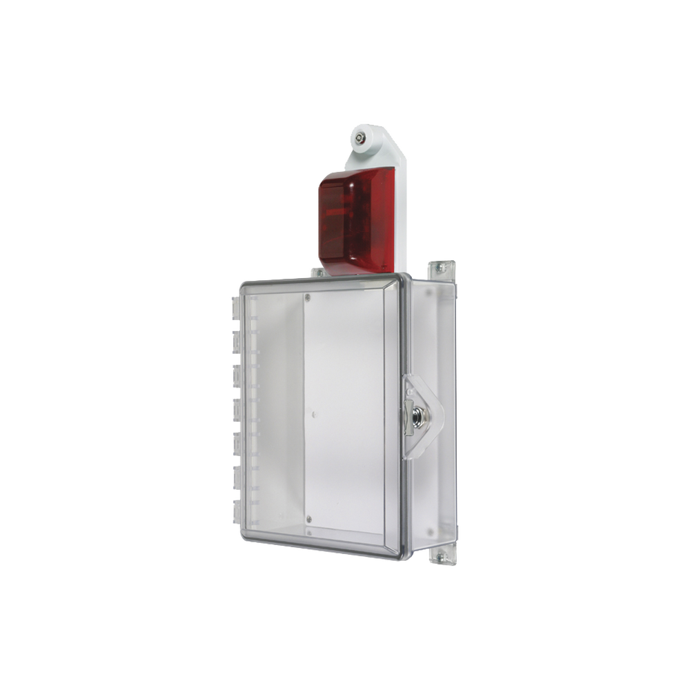 Gabinete Pequeño de Policarbonato Transparente Súper Resistente con Sirena/Estrobo y Cerradura Manual