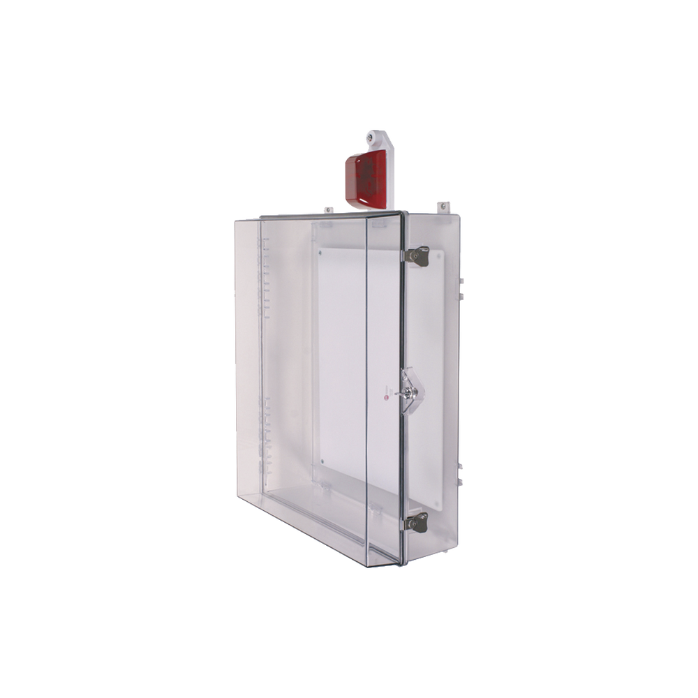 Gabinete Grande de Policarbonato Transparente Súper Resistente con Sirena/Estrobo y Cerradura con Llave