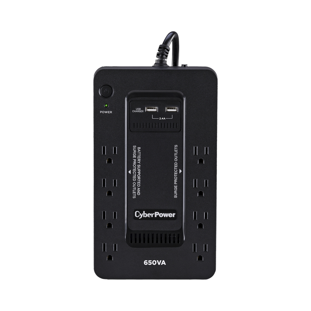 UPS de 650 VA/390 W, Topología Standby con Modo Ahorrador ECO, Entrada 120 Vca NEMA 5-15P, Con 8 Tomas NEMA 5-15R